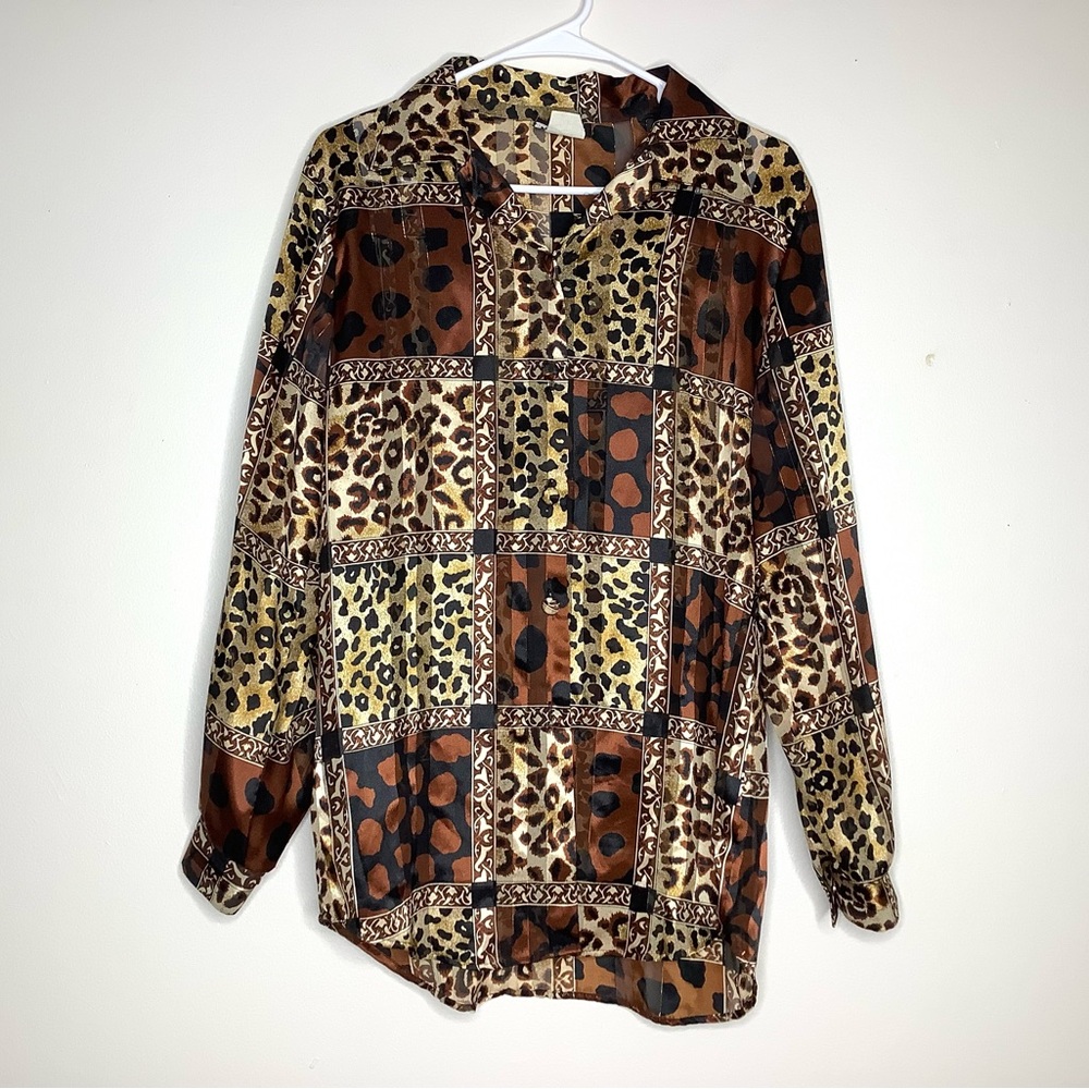 < Vintage “Hot Stuff” Leopard Print Patchwork Women's Top >